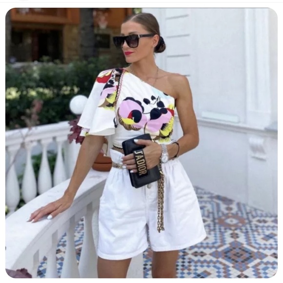 Zara Floral Print Top Asymmetric - Picture 5 of 8